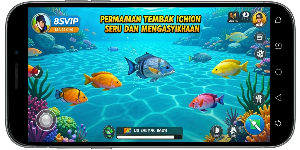 Gameplay 8SVIP menembak ikan yang seru dan menarik.