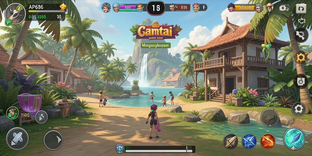 Tampilan seru gameplay AP686 dengan karakter lucu dan level berwarna-warni.
