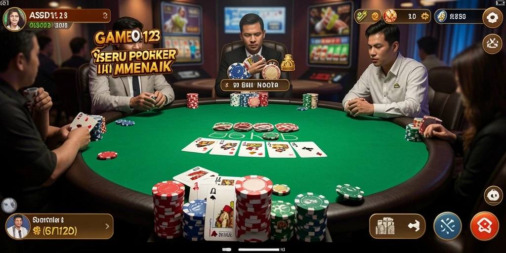 Tampilan antarmuka gameplay Poker yang menarik dan dinamis.
