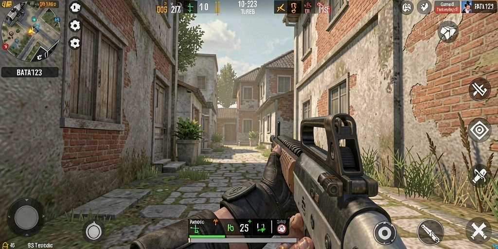 Screenshot gameplay BATA123 menunjukkan aksi tembak-menembak yang intens.