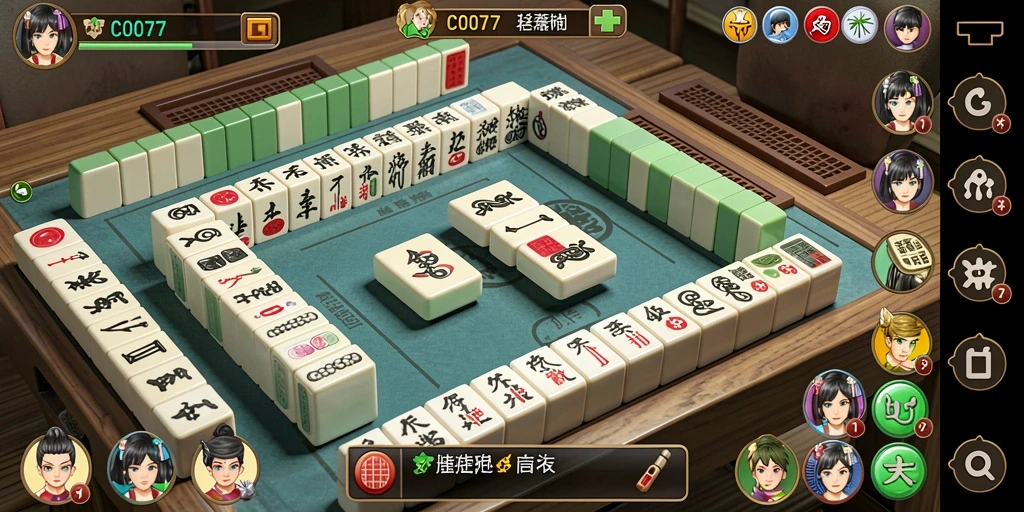 Screenshot C0077 menampilkan gameplay Mahjong yang menarik dan penuh warna.
