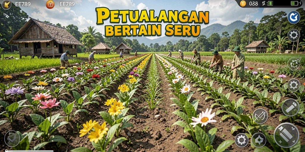 Tampilan gameplay EE789 yang seru dan menarik saat bertani.