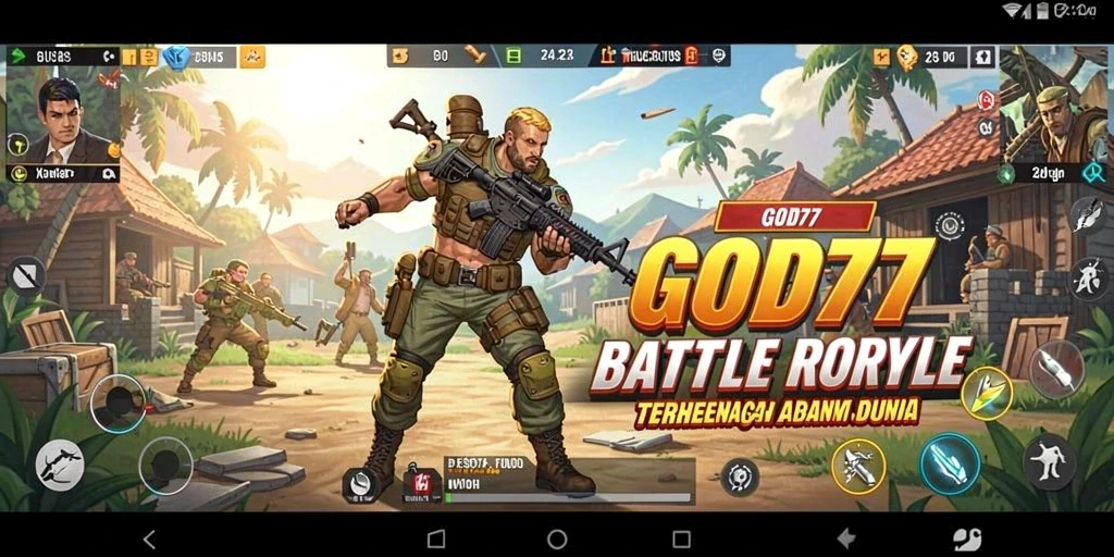 Tangkapan layar menunjukkan aksi mendebarkan di medan perang GOD77.