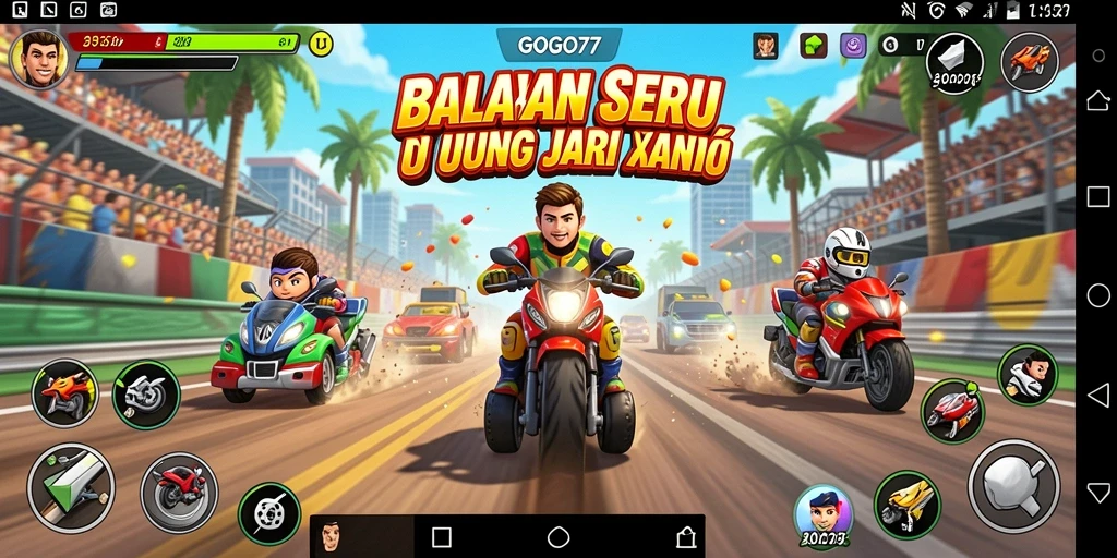 Tampilan gameplay seru di GOGO77 dengan balapan mendebarkan.