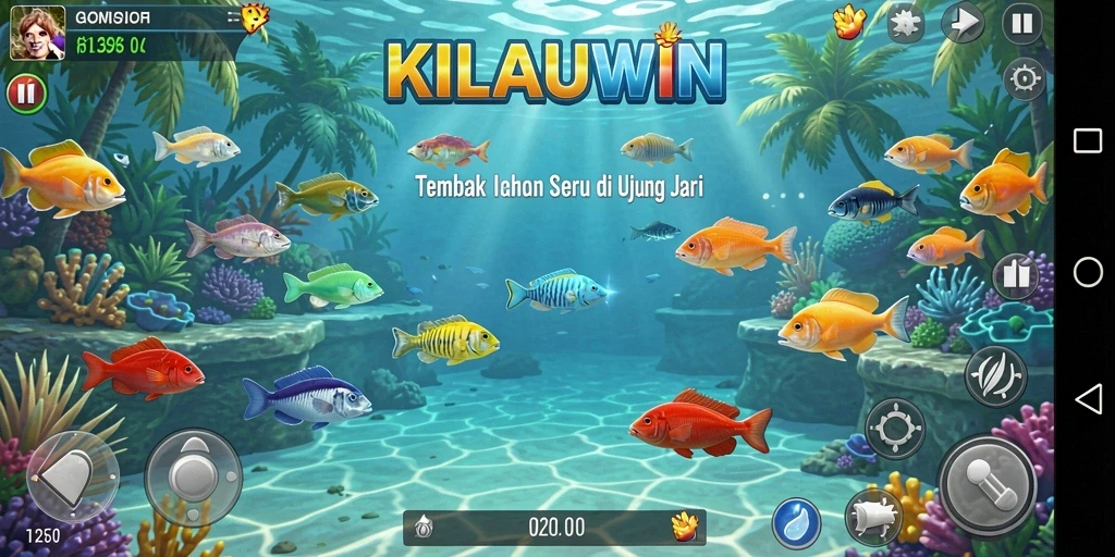 Tampilan permainan KILAUWIN menampilkan aksi Tembak Ikan yang mendebarkan.