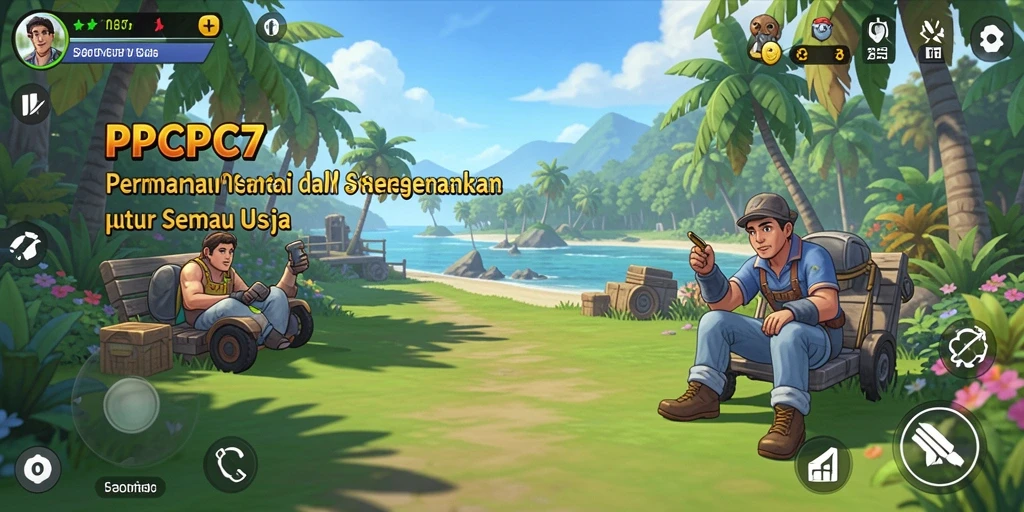 Tampilan gameplay PCPC7 yang ceria dan penuh warna.