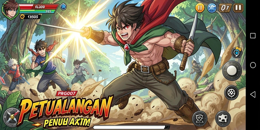 Tampilan gameplay PRG007 yang menampilkan karakter Anime beraksi.