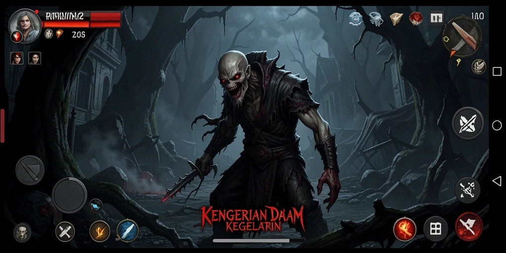 Tangkapan layar menampilkan suasana menyeramkan dalam gameplay RPVIP2.