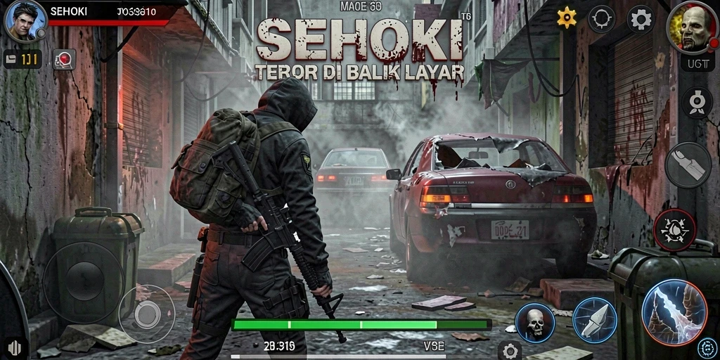 Tampilan gameplay mencekam SEHOKI dengan suasana menyeramkan.
