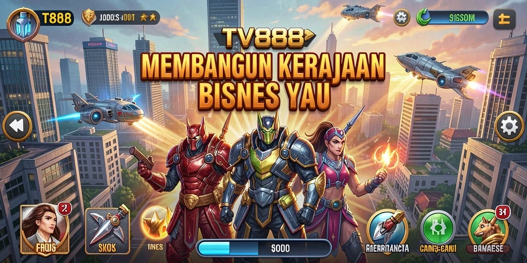 Screenshot gameplay TV888 menunjukkan pengelolaan bisnis yang seru.