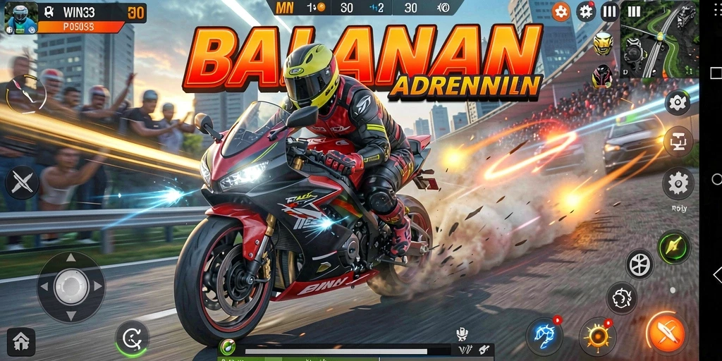 Tampilan gameplay <strong>WIN33</strong> saat balapan motor seru di lintasan yang menantang.