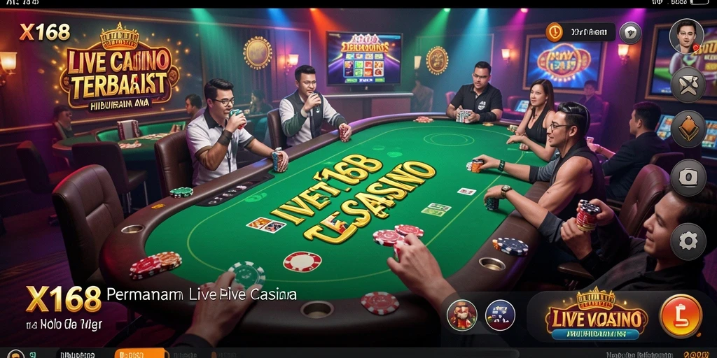 Screenshot gameplay X168 dengan dealer live yang profesional dan interaksi pemain.